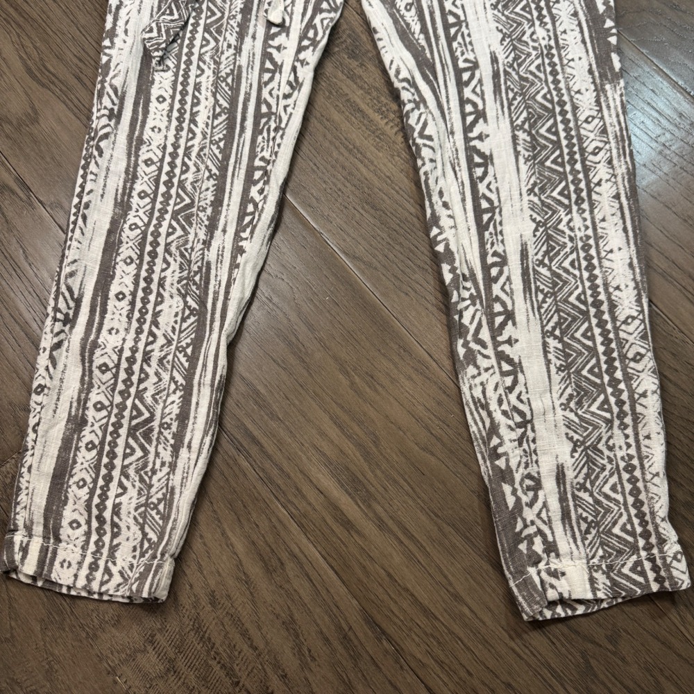 Cali 1850 Paperbag Waist Pants XS Linen Viscose Geometric Print - Picture 2 of 10